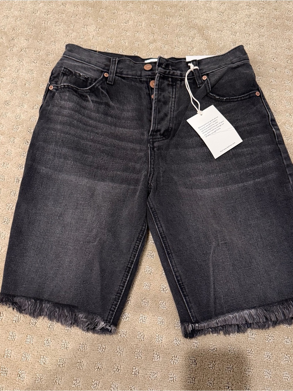NWT Bohme Black Frayed Hem Denim Bermuda Shorts Size 26